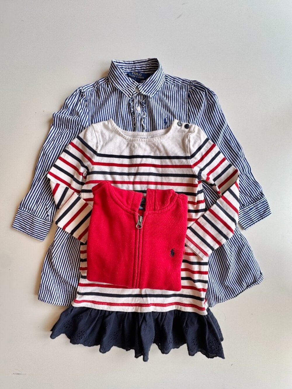 Lot of 3 Girls' POLO RALPH LAUREN Size 5 Items - 2 Dresses & Red Hoodie